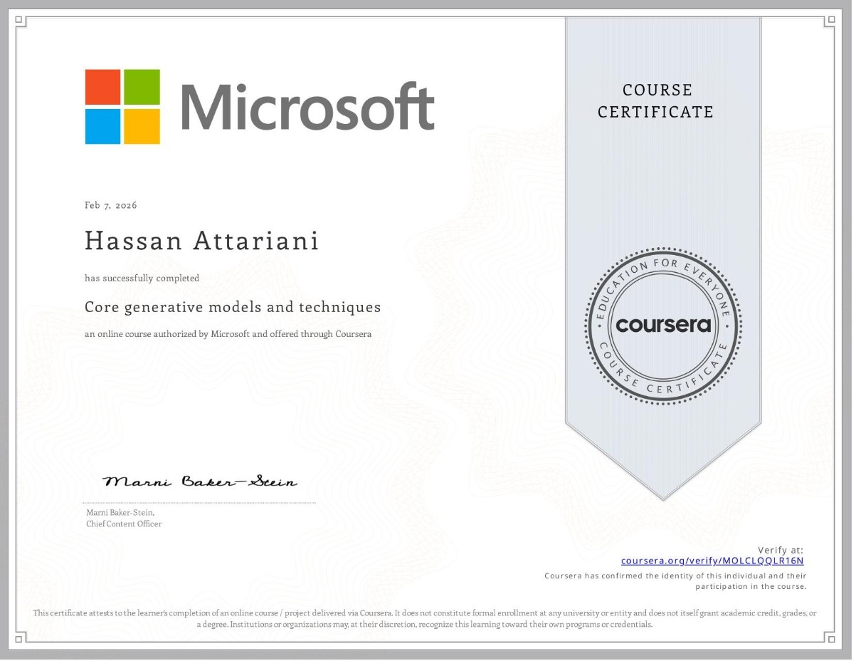 گواهینامه توسعه هوش مصنوعی حسن عطاریانی از گوگل